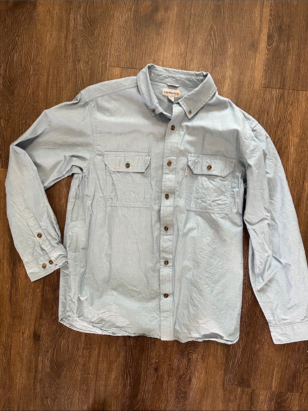 Carhartt Button Down Shirt Mens XL Light Blue Double Pocket Relaxed Fit